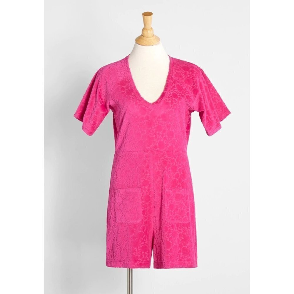 ModCloth Beach Chaser Velour Romper Sweet Berry size M